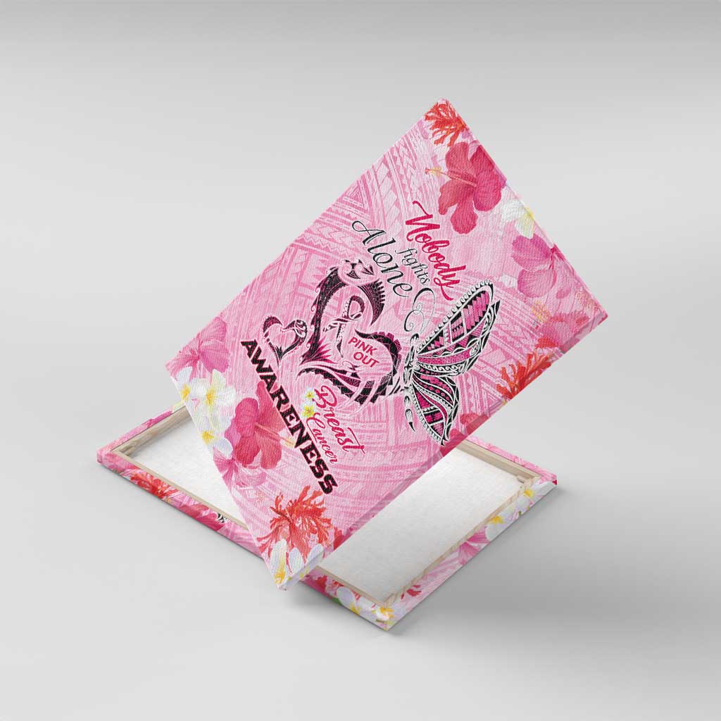 Butterfly Polynesia Breast Cancer Canvas Wall Art Nobody Fights Alone Pink Out Tropical Hibiscus DT02 With Frame Pink - Polynesian Pride