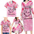 Butterfly Polynesia Breast Cancer Family Matching Long Sleeve Bodycon Dress and Hawaiian Shirt Nobody Fights Alone Pink Out Tropical Hibiscus