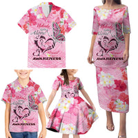 Butterfly Polynesia Breast Cancer Family Matching Puletasi and Hawaiian Shirt Nobody Fights Alone Pink Out Tropical Hibiscus