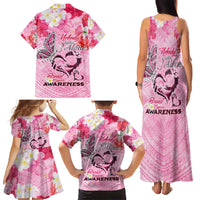 Butterfly Polynesia Breast Cancer Family Matching Tank Maxi Dress and Hawaiian Shirt Nobody Fights Alone Pink Out Tropical Hibiscus