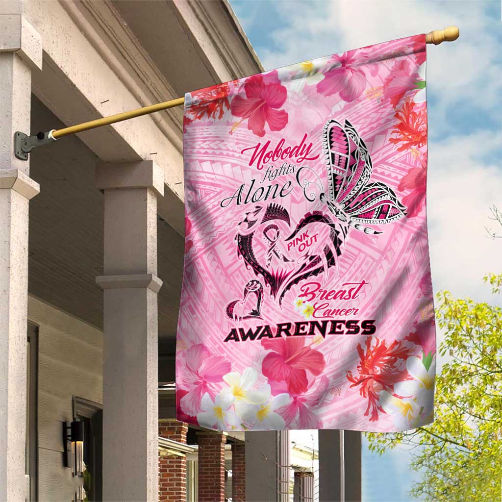 Butterfly Polynesia Breast Cancer Garden Flag Nobody Fights Alone Pink Out Tropical Hibiscus DT02 House Flag Pink - Polynesian Pride