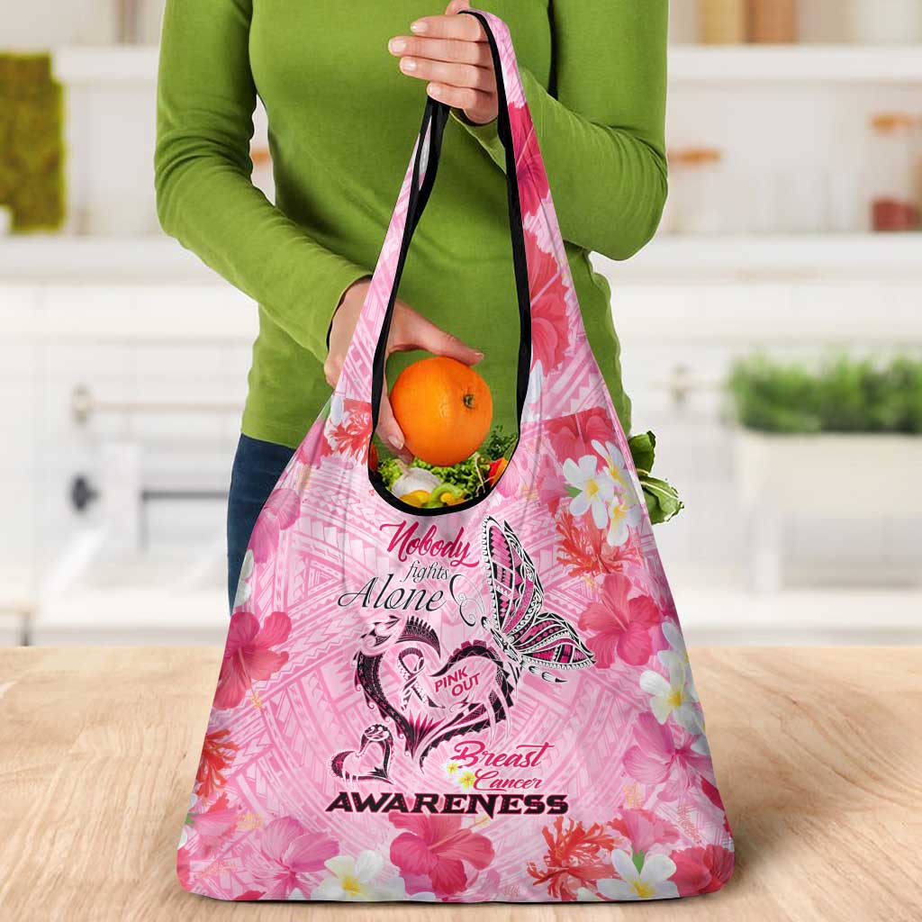 Butterfly Polynesia Breast Cancer Grocery Bag Nobody Fights Alone Pink Out Tropical Hibiscus