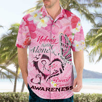 Butterfly Polynesia Breast Cancer Hawaiian Shirt Nobody Fights Alone Pink Out Tropical Hibiscus
