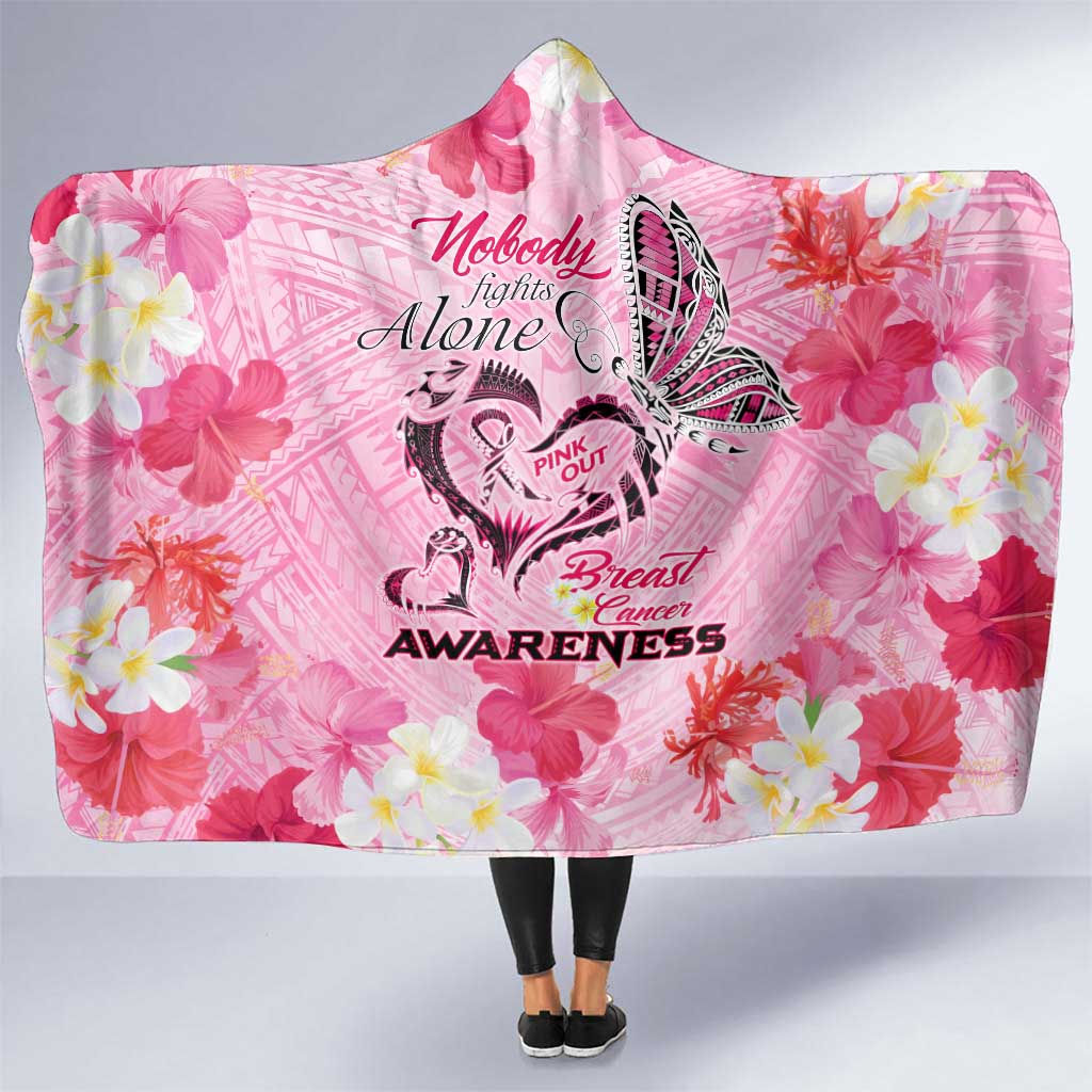 Butterfly Polynesia Breast Cancer Hooded Blanket Nobody Fights Alone Pink Out Tropical Hibiscus DT02 One Size Pink - Polynesian Pride