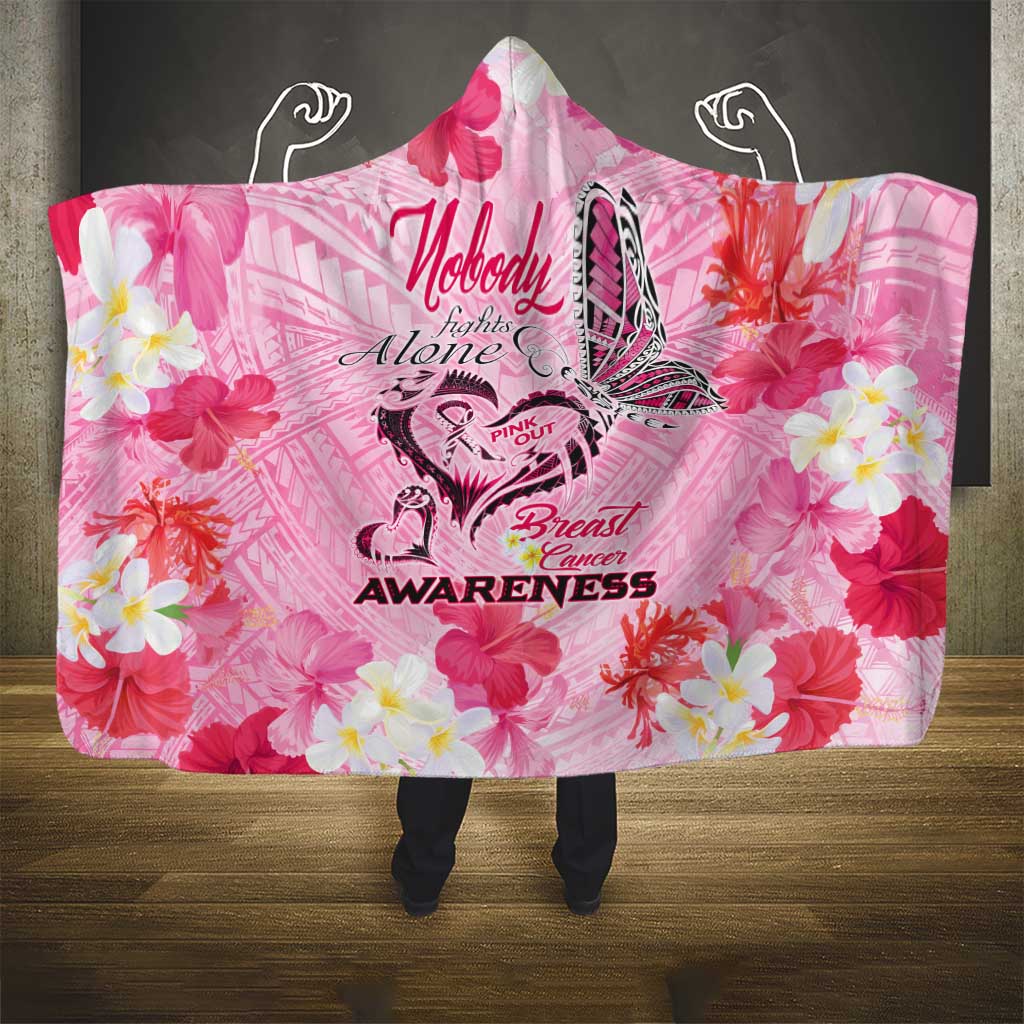 Butterfly Polynesia Breast Cancer Hooded Blanket Nobody Fights Alone Pink Out Tropical Hibiscus DT02 - Polynesian Pride