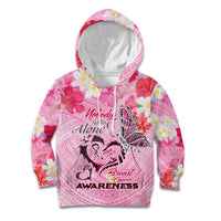 Butterfly Polynesia Breast Cancer Kid Hoodie Nobody Fights Alone Pink Out Tropical Hibiscus