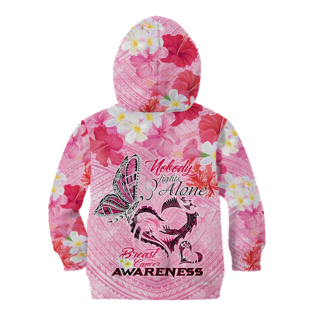 Butterfly Polynesia Breast Cancer Kid Hoodie Nobody Fights Alone Pink Out Tropical Hibiscus