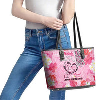 Butterfly Polynesia Breast Cancer Leather Tote Bag Nobody Fights Alone Pink Out Tropical Hibiscus