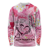 Butterfly Polynesia Breast Cancer Long Sleeve Shirt Nobody Fights Alone Pink Out Tropical Hibiscus DT02 Unisex Pink - Polynesian Pride