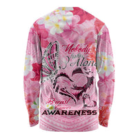 Butterfly Polynesia Breast Cancer Long Sleeve Shirt Nobody Fights Alone Pink Out Tropical Hibiscus DT02 - Polynesian Pride