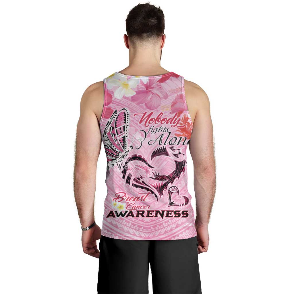 Butterfly Polynesia Breast Cancer Men Tank Top Nobody Fights Alone Pink Out Tropical Hibiscus DT02 - Polynesian Pride