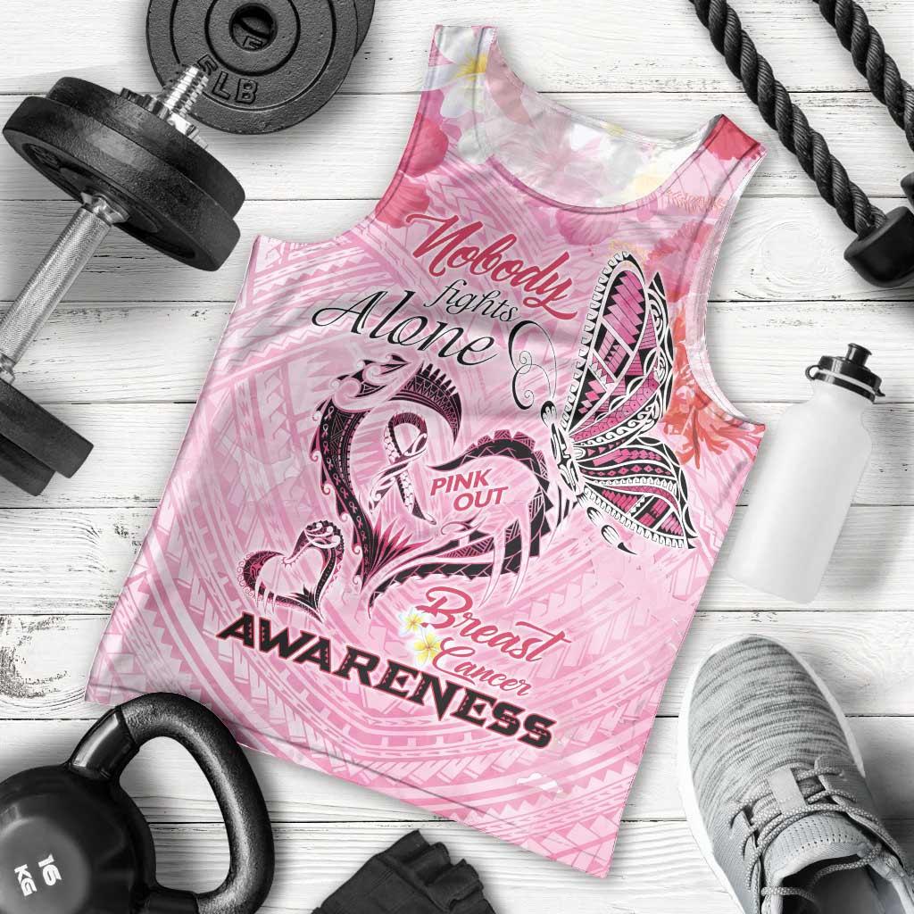Butterfly Polynesia Breast Cancer Men Tank Top Nobody Fights Alone Pink Out Tropical Hibiscus DT02 - Polynesian Pride