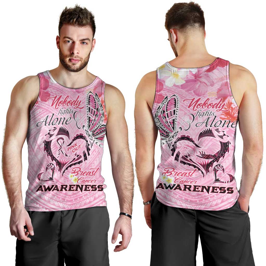 Butterfly Polynesia Breast Cancer Men Tank Top Nobody Fights Alone Pink Out Tropical Hibiscus DT02 - Polynesian Pride