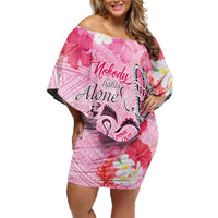 Butterfly Polynesia Breast Cancer Off Shoulder Short Dress Nobody Fights Alone Pink Out Tropical Hibiscus