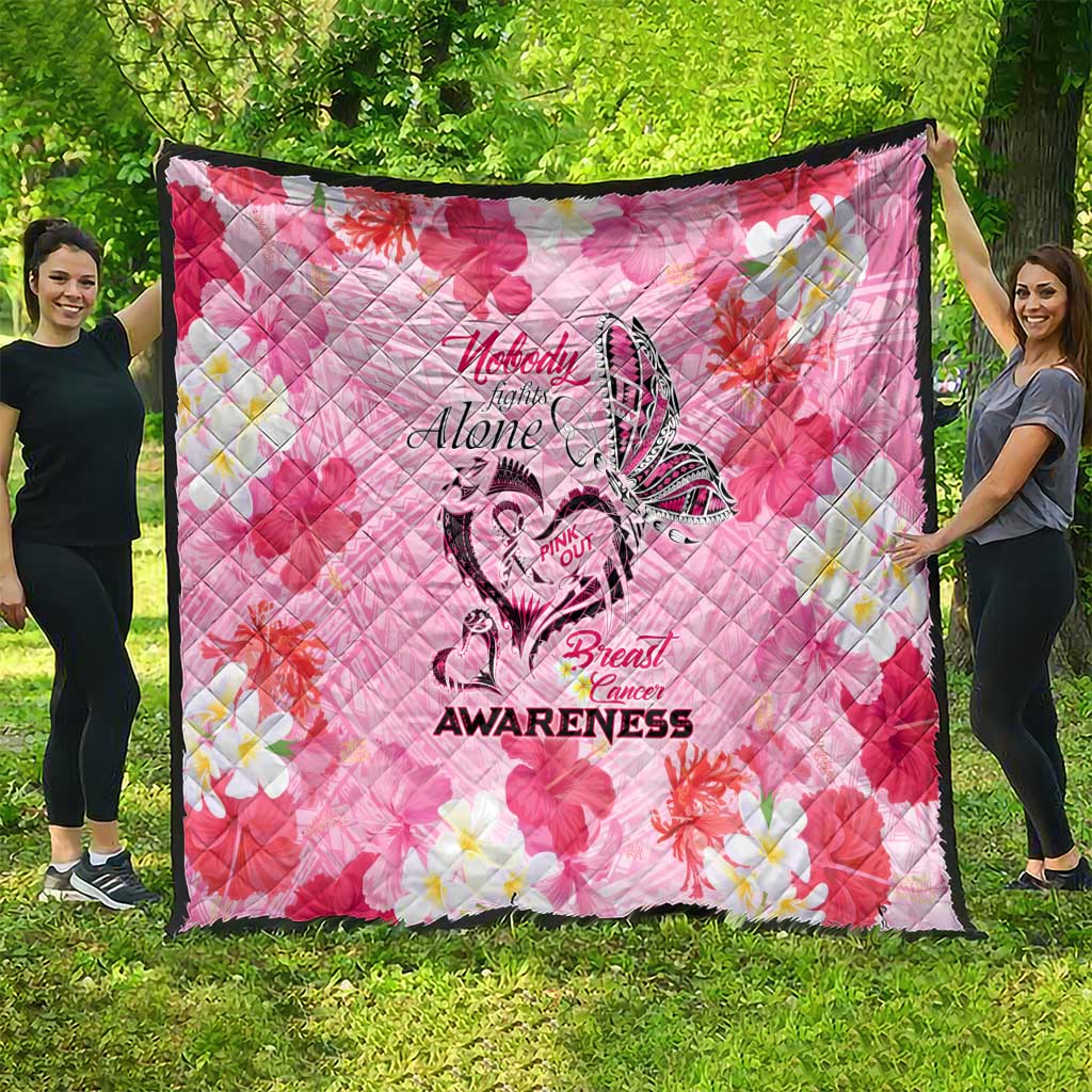 Butterfly Polynesia Breast Cancer Quilt Nobody Fights Alone Pink Out Tropical Hibiscus