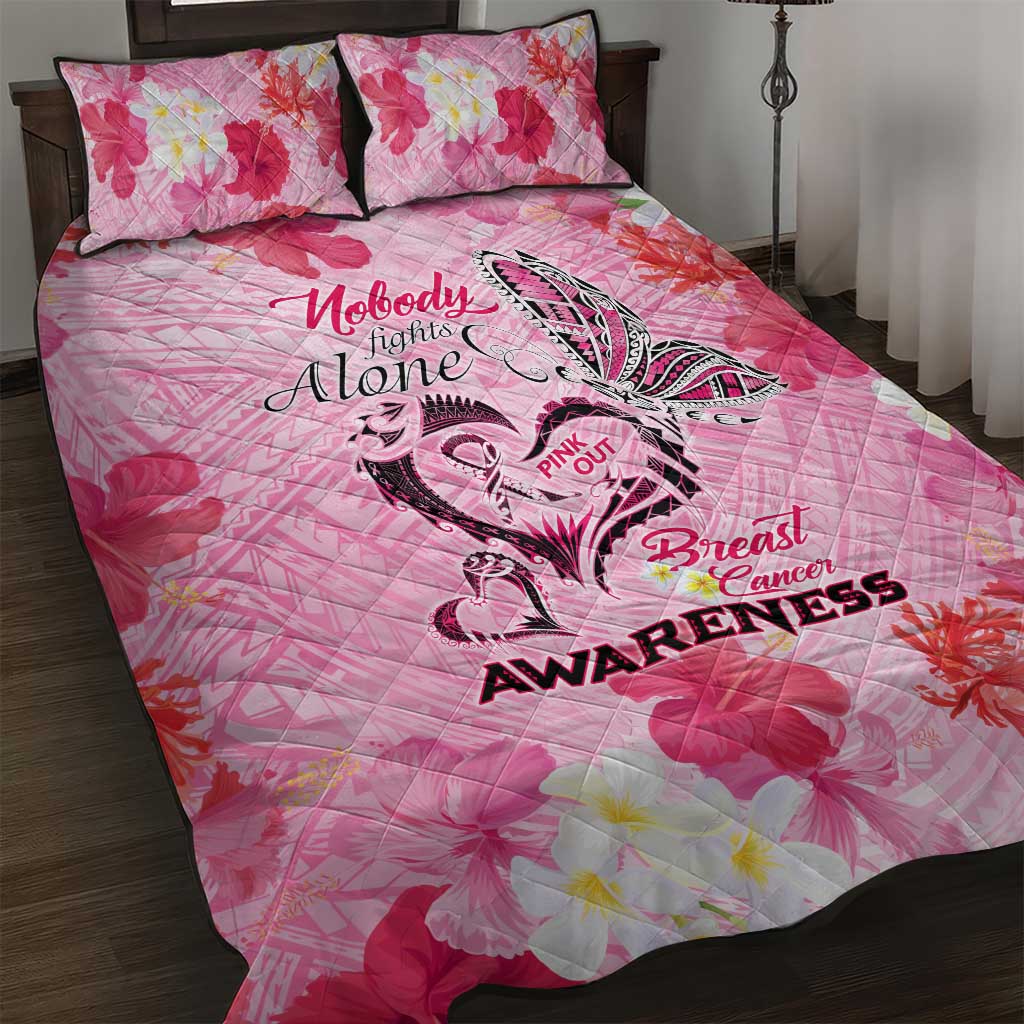 Butterfly Polynesia Breast Cancer Quilt Bed Set Nobody Fights Alone Pink Out Tropical Hibiscus DT02 Pink - Polynesian Pride