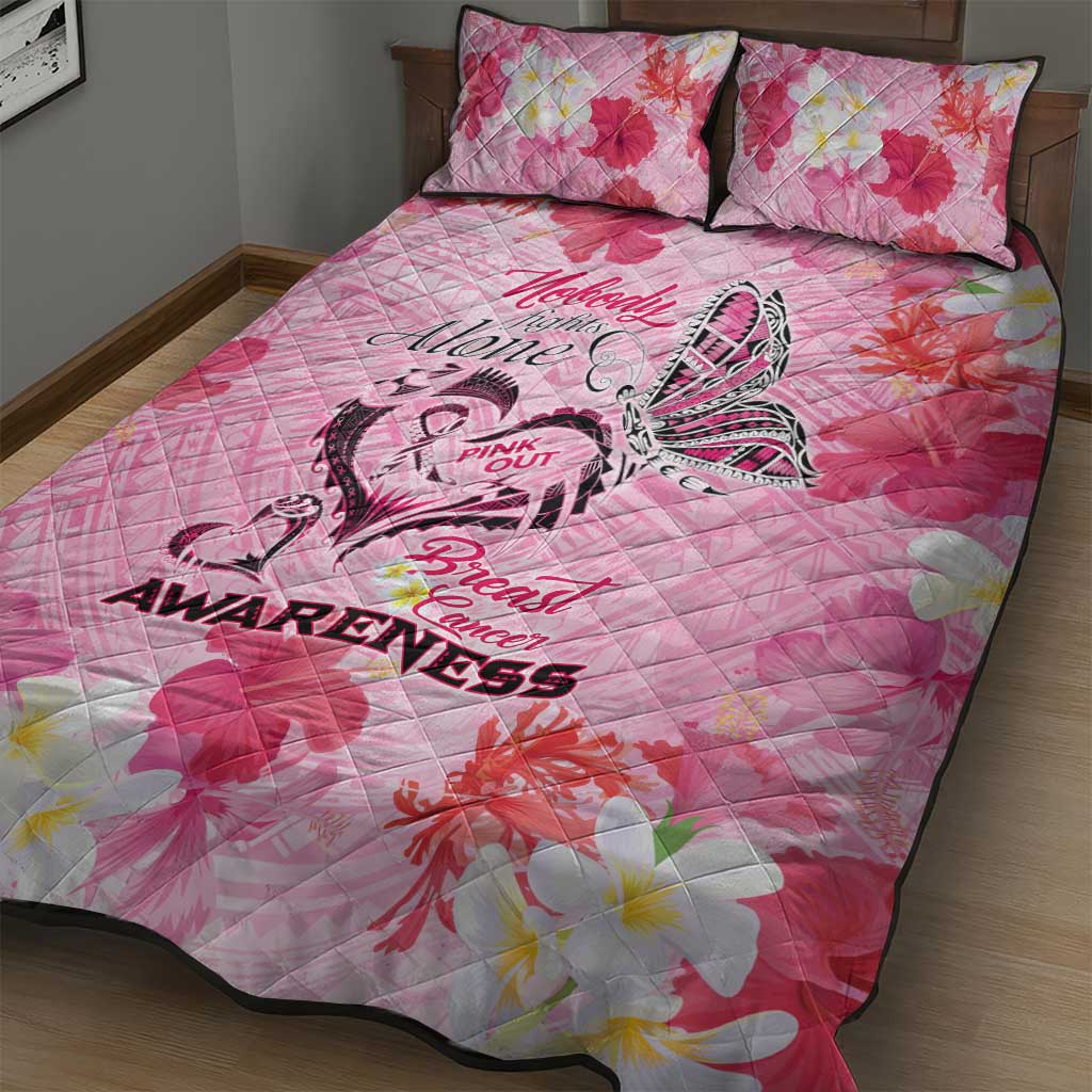 Butterfly Polynesia Breast Cancer Quilt Bed Set Nobody Fights Alone Pink Out Tropical Hibiscus DT02 - Polynesian Pride