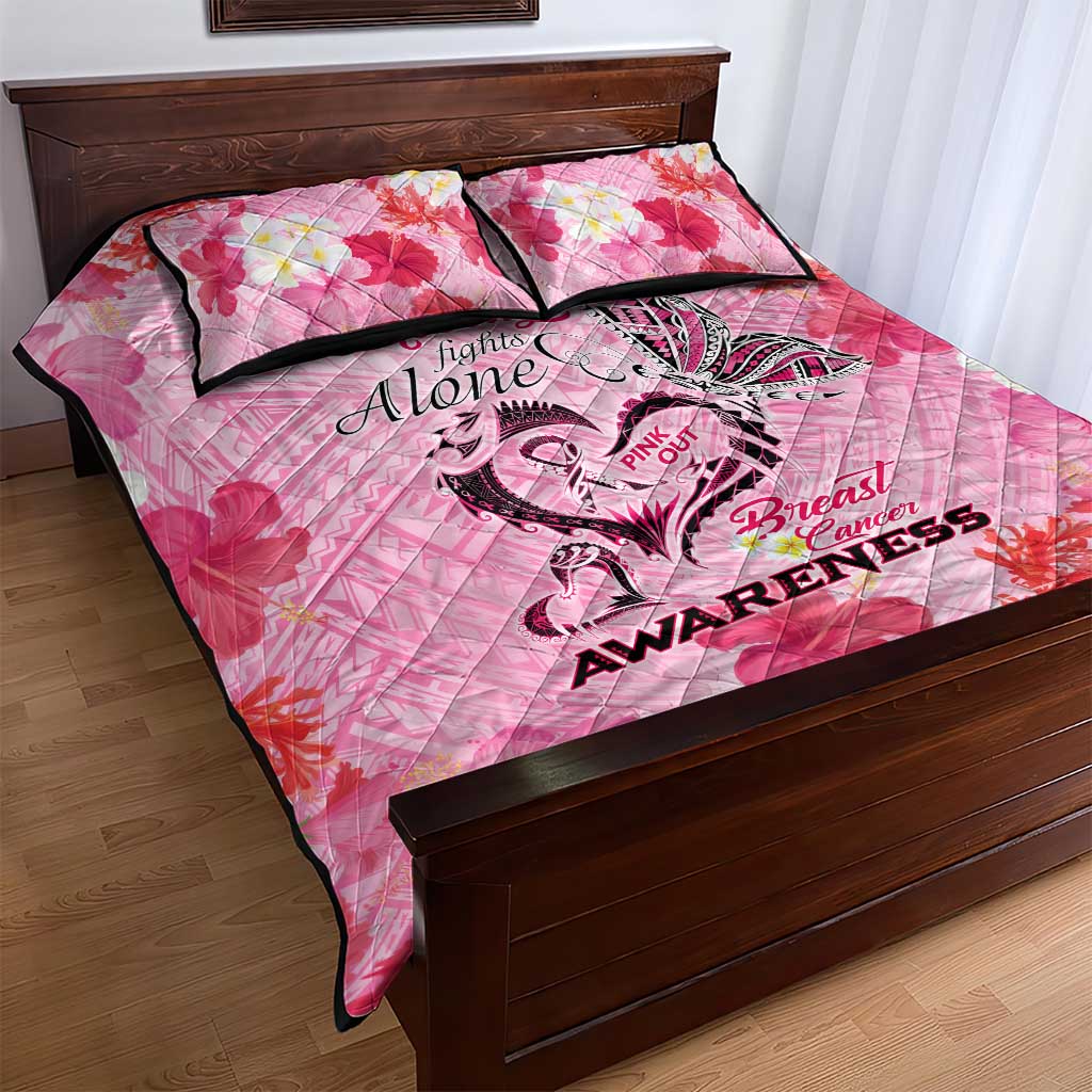 Butterfly Polynesia Breast Cancer Quilt Bed Set Nobody Fights Alone Pink Out Tropical Hibiscus DT02 - Polynesian Pride