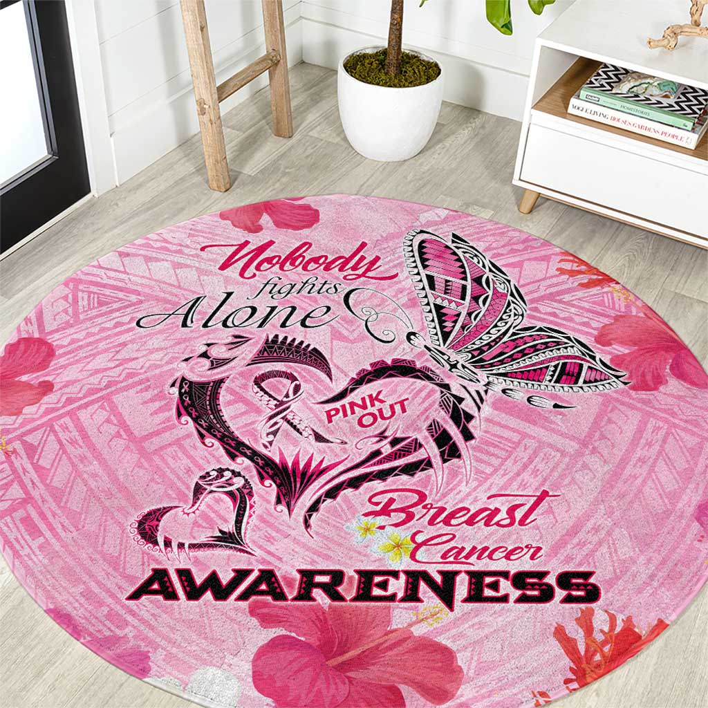 Butterfly Polynesia Breast Cancer Round Carpet Nobody Fights Alone Pink Out Tropical Hibiscus