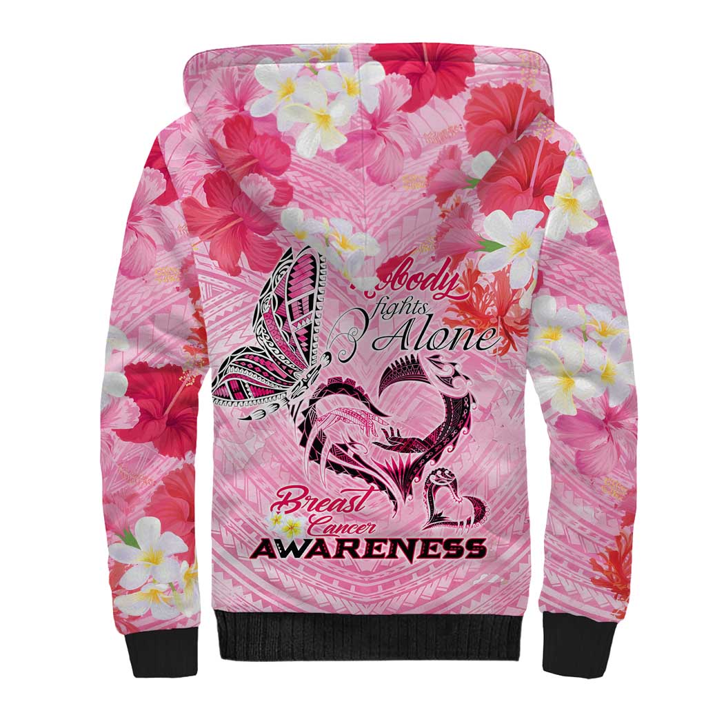 Butterfly Polynesia Breast Cancer Sherpa Hoodie Nobody Fights Alone Pink Out Tropical Hibiscus DT02 - Polynesian Pride