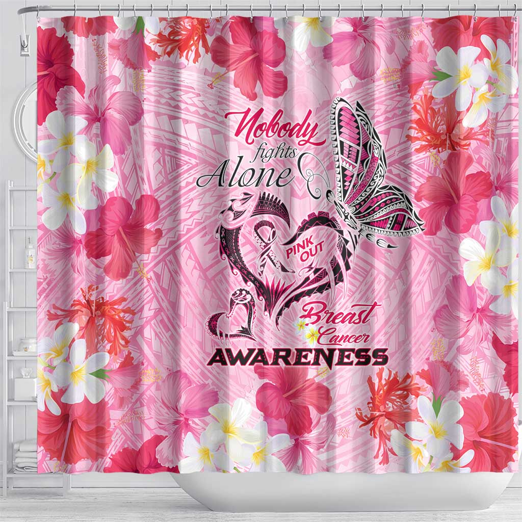 Butterfly Polynesia Breast Cancer Shower Curtain Nobody Fights Alone Pink Out Tropical Hibiscus