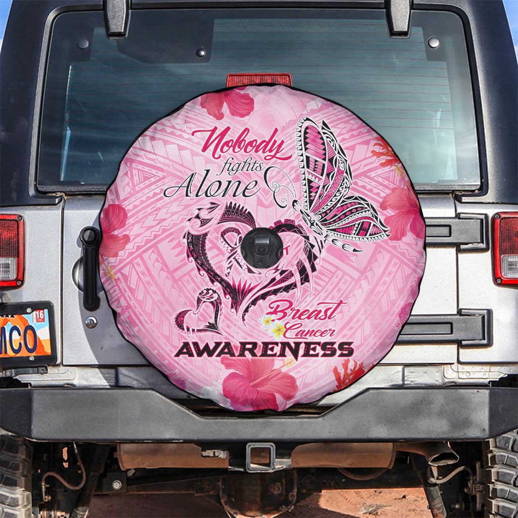 Butterfly Polynesia Breast Cancer Spare Tire Cover Nobody Fights Alone Pink Out Tropical Hibiscus