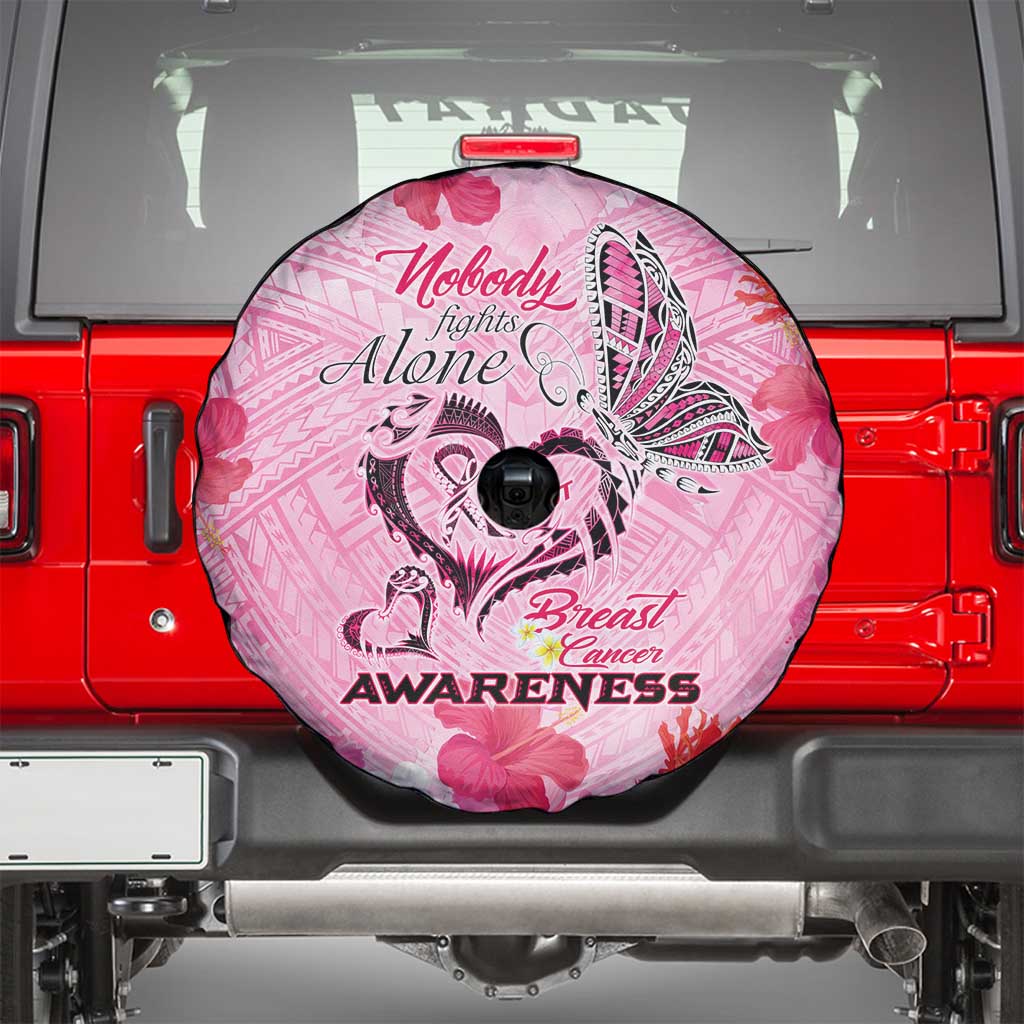 Butterfly Polynesia Breast Cancer Spare Tire Cover Nobody Fights Alone Pink Out Tropical Hibiscus