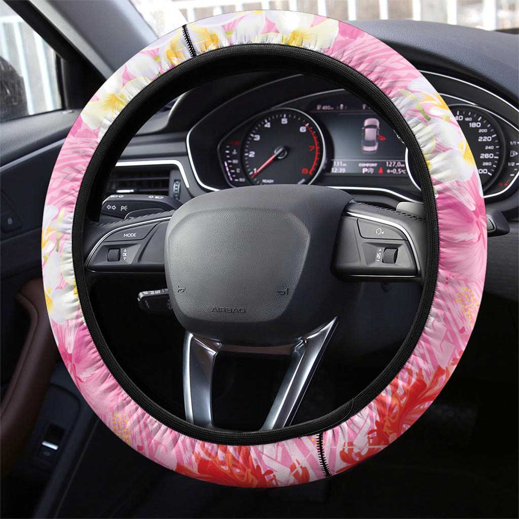 Butterfly Polynesia Breast Cancer Steering Wheel Cover Nobody Fights Alone Pink Out Tropical Hibiscus DT02 - Polynesian Pride