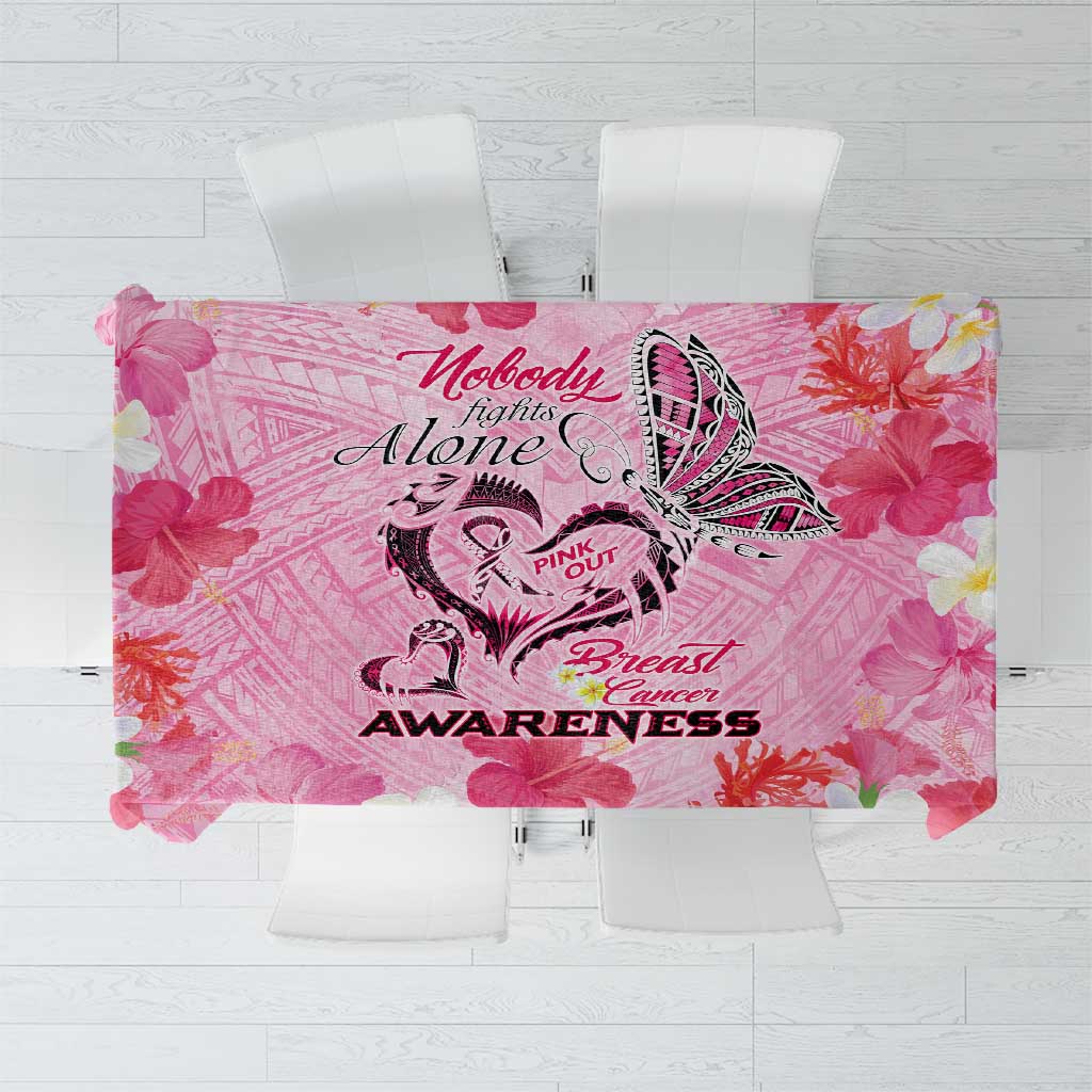 Butterfly Polynesia Breast Cancer Tablecloth Nobody Fights Alone Pink Out Tropical Hibiscus DT02 Pink - Polynesian Pride