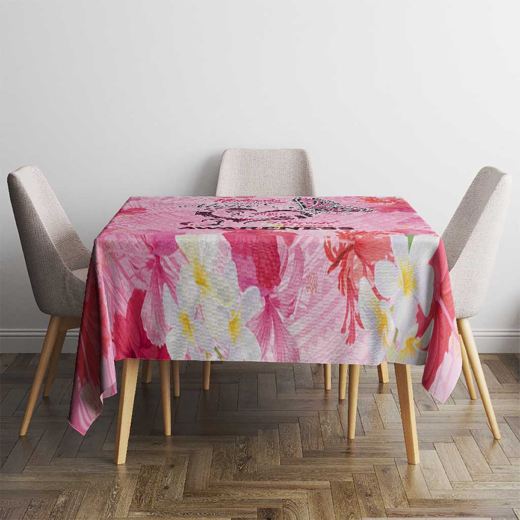 Butterfly Polynesia Breast Cancer Tablecloth Nobody Fights Alone Pink Out Tropical Hibiscus DT02 - Polynesian Pride