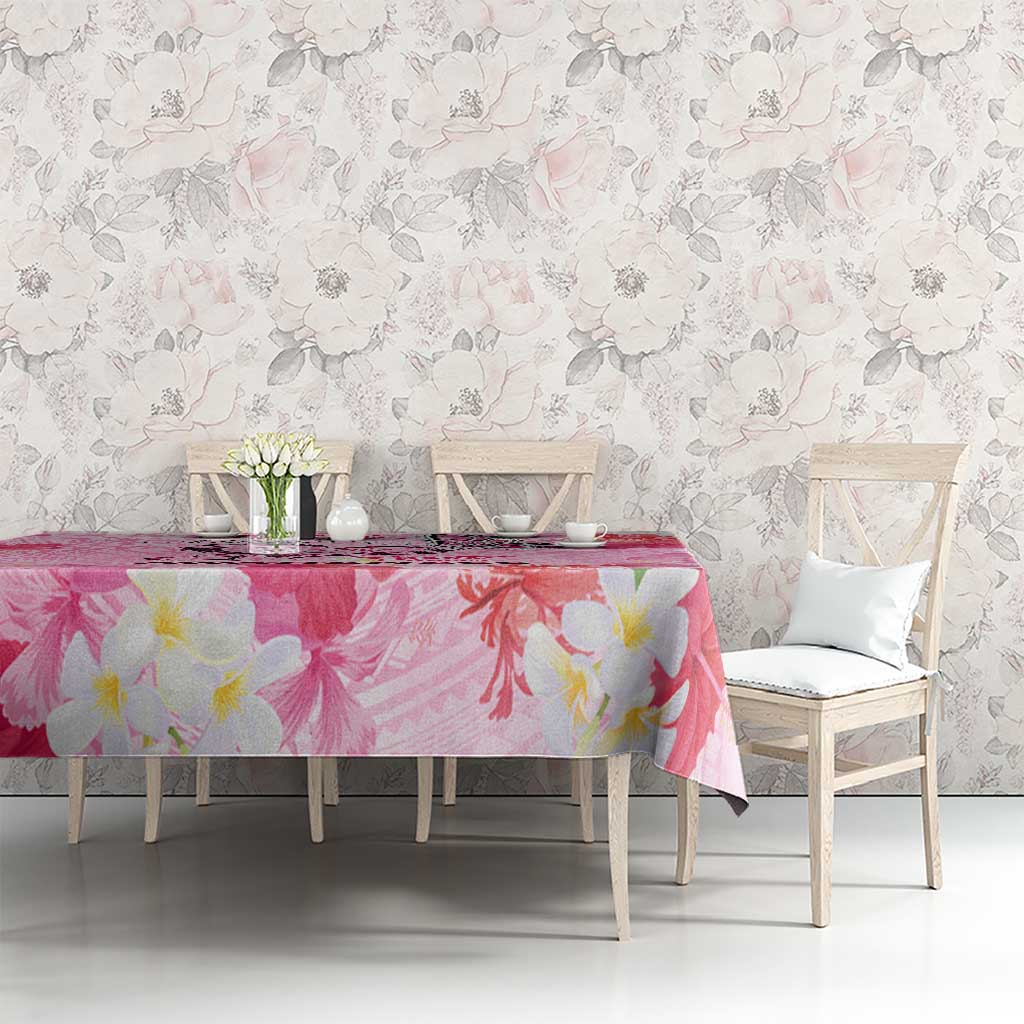 Butterfly Polynesia Breast Cancer Tablecloth Nobody Fights Alone Pink Out Tropical Hibiscus DT02 - Polynesian Pride