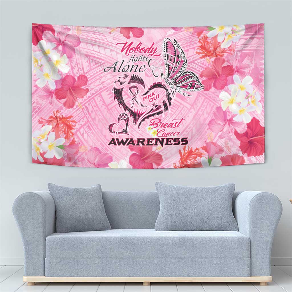 Butterfly Polynesia Breast Cancer Tapestry Nobody Fights Alone Pink Out Tropical Hibiscus