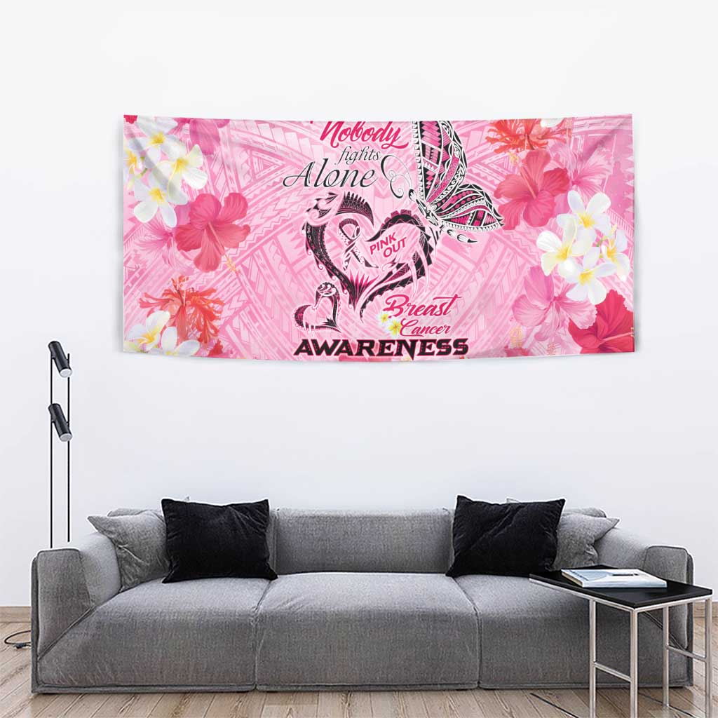 Butterfly Polynesia Breast Cancer Tapestry Nobody Fights Alone Pink Out Tropical Hibiscus