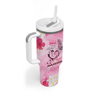 Butterfly Polynesia Breast Cancer Tumbler With Handle Nobody Fights Alone Pink Out Tropical Hibiscus