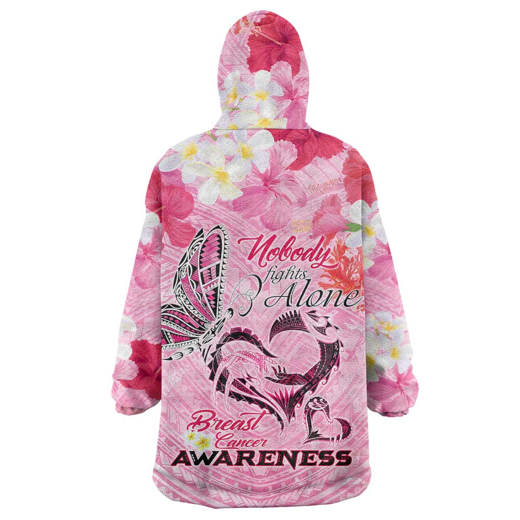 Butterfly Polynesia Breast Cancer Wearable Blanket Hoodie Nobody Fights Alone Pink Out Tropical Hibiscus DT02 - Polynesian Pride