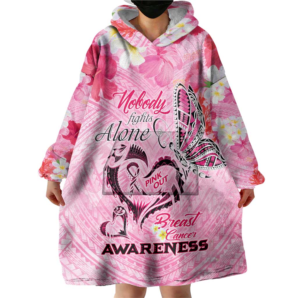 Butterfly Polynesia Breast Cancer Wearable Blanket Hoodie Nobody Fights Alone Pink Out Tropical Hibiscus DT02 - Polynesian Pride