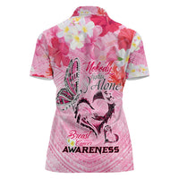 Butterfly Polynesia Breast Cancer Women Polo Shirt Nobody Fights Alone Pink Out Tropical Hibiscus