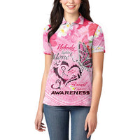 Butterfly Polynesia Breast Cancer Women Polo Shirt Nobody Fights Alone Pink Out Tropical Hibiscus