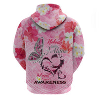 Butterfly Polynesia Breast Cancer Zip Hoodie Nobody Fights Alone Pink Out Tropical Hibiscus