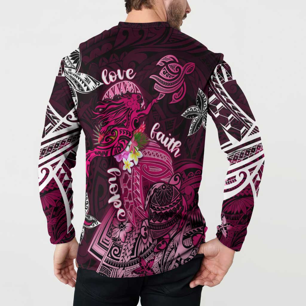 Breast Cancer Mermaid Polynesia Button Sweatshirt Faith Hope Love