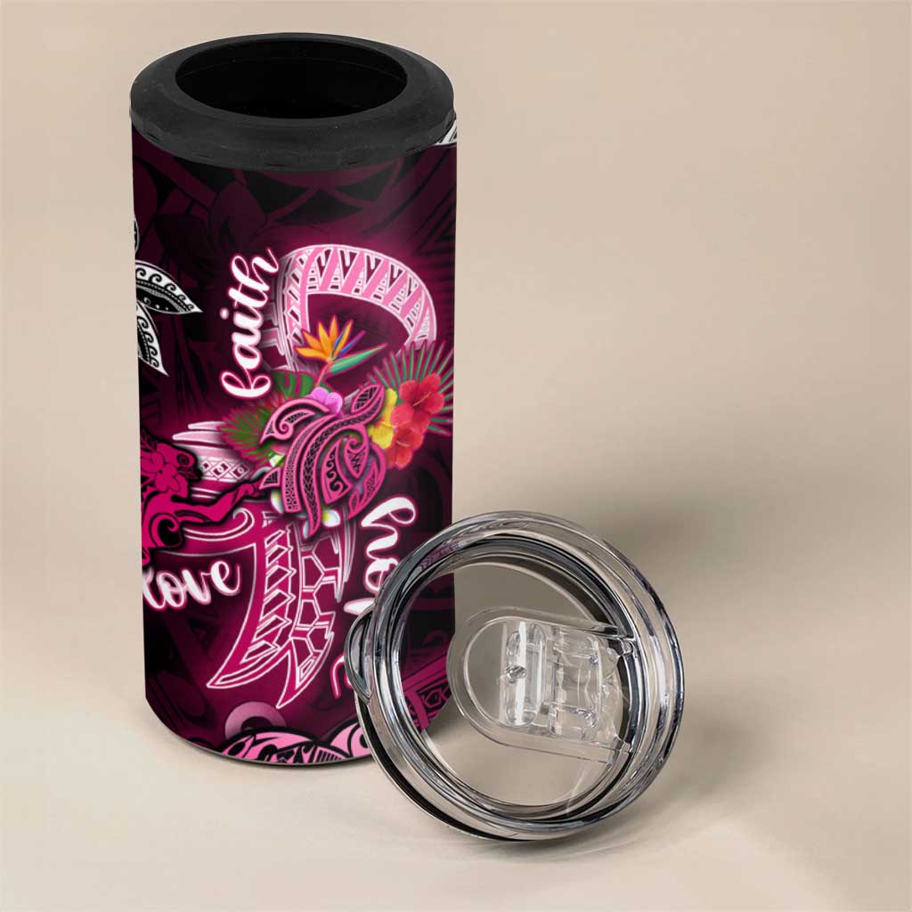 Breast Cancer Mermaid Polynesia 4 in 1 Can Cooler Tumbler Faith Hope Love