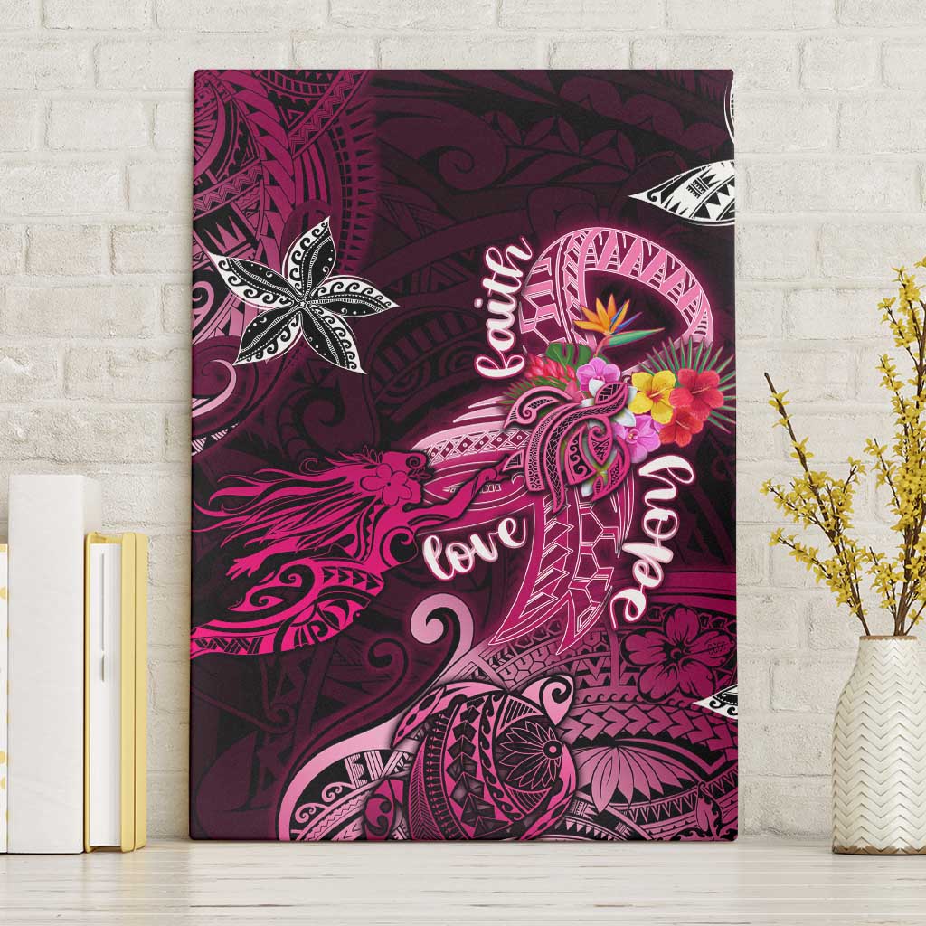 Breast Cancer Mermaid Polynesia Canvas Wall Art Faith Hope Love DT02 Without Frame Pink - Polynesian Pride
