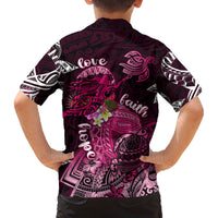 Breast Cancer Mermaid Polynesia Family Matching Off The Shoulder Long Sleeve Dress and Hawaiian Shirt Faith Hope Love