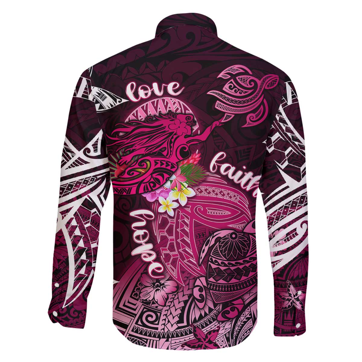 Breast Cancer Mermaid Polynesia Family Matching Off The Shoulder Long Sleeve Dress and Hawaiian Shirt Faith Hope Love