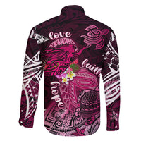 Breast Cancer Mermaid Polynesia Family Matching Off Shoulder Short Dress and Hawaiian Shirt Faith Hope Love