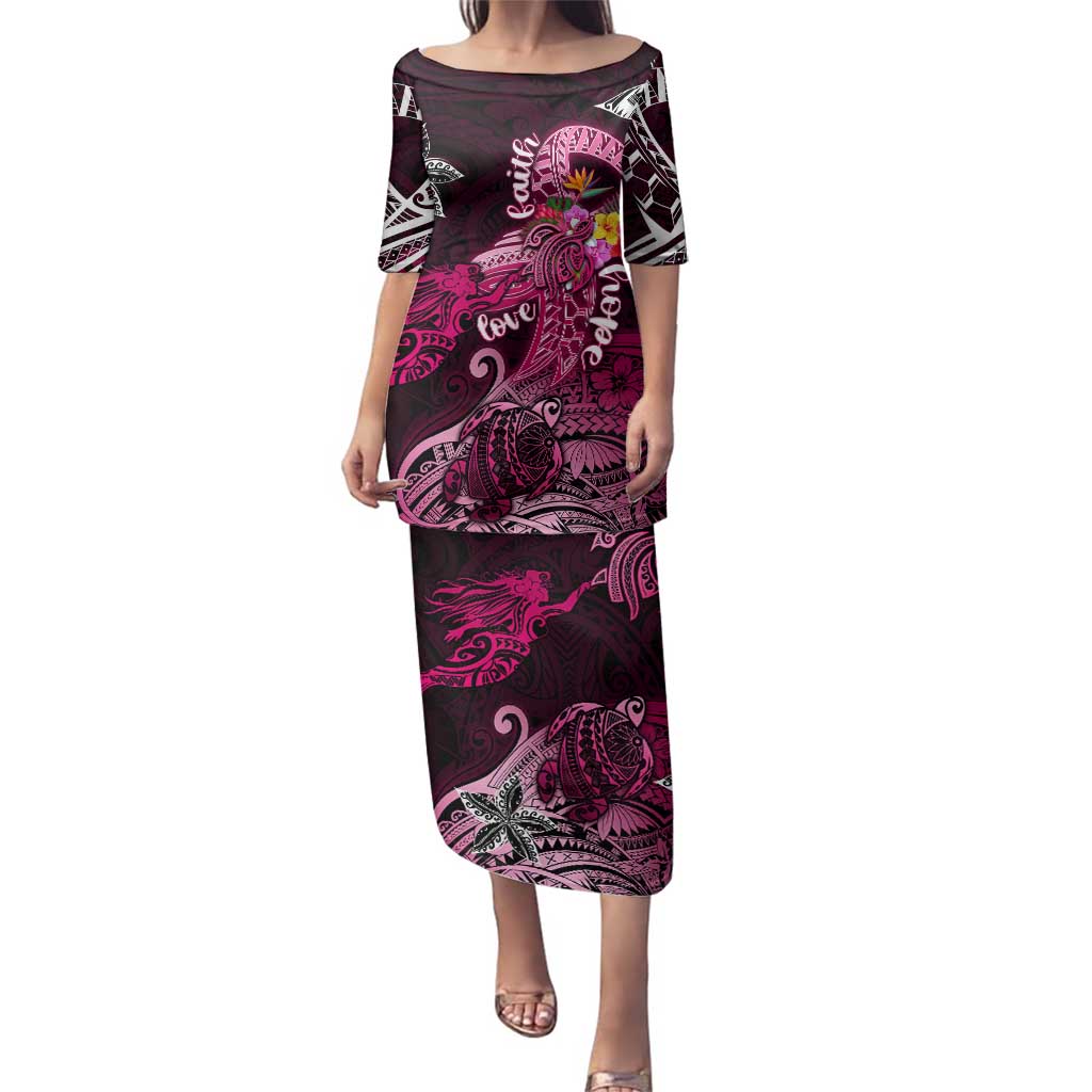Breast Cancer Mermaid Polynesia Family Matching Puletasi and Hawaiian Shirt Faith Hope Love