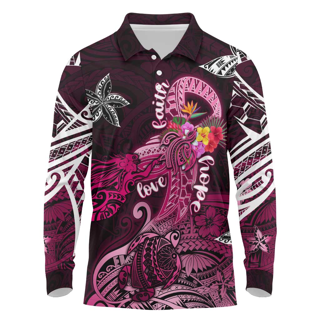 Breast Cancer Mermaid Polynesia Long Sleeve Polo Shirt Faith Hope Love
