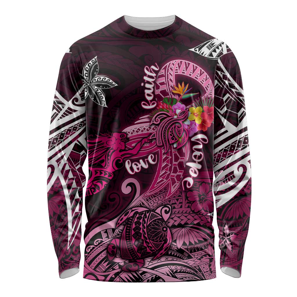 Breast Cancer Mermaid Polynesia Long Sleeve Shirt Faith Hope Love DT02 Unisex Pink - Polynesian Pride