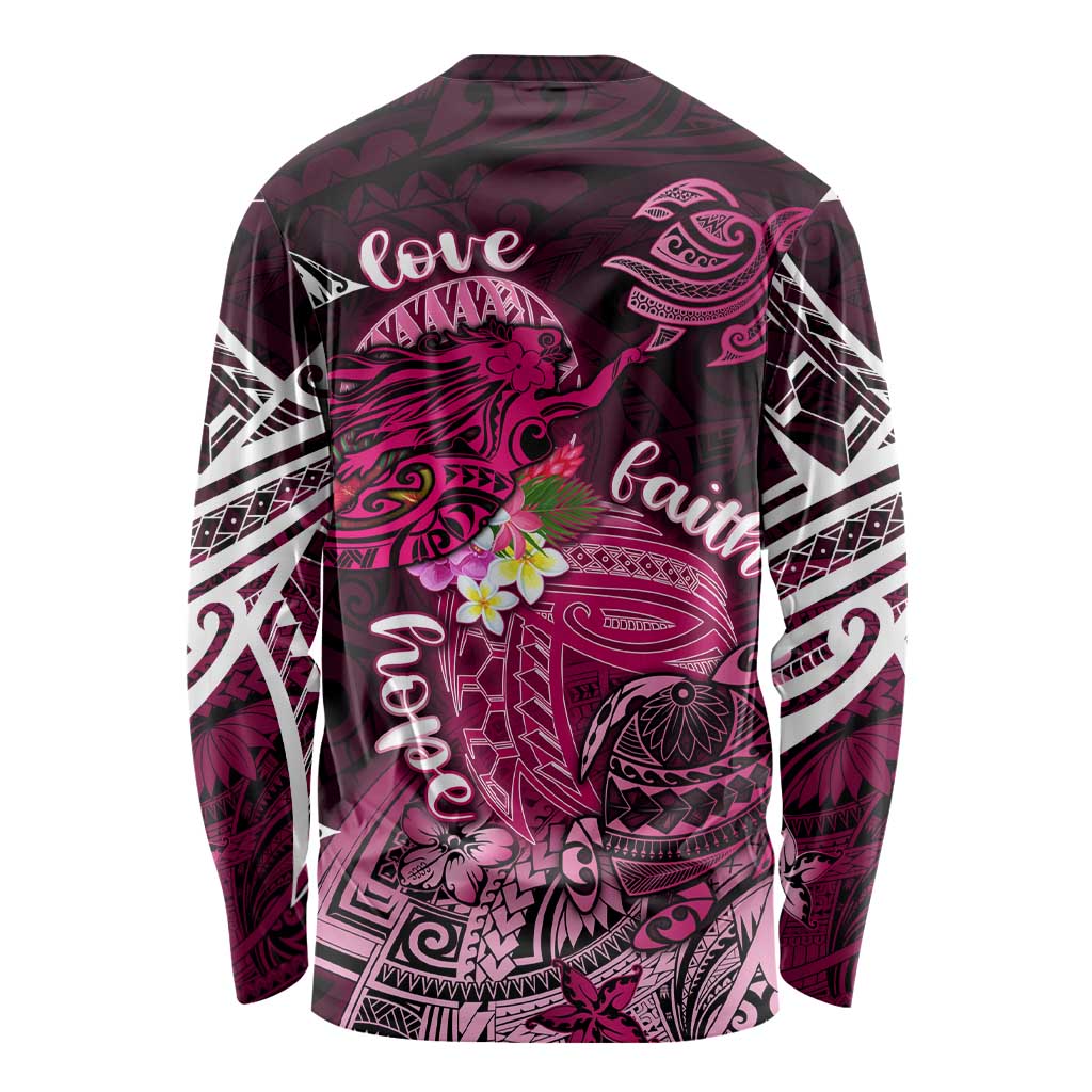 Breast Cancer Mermaid Polynesia Long Sleeve Shirt Faith Hope Love DT02 - Polynesian Pride