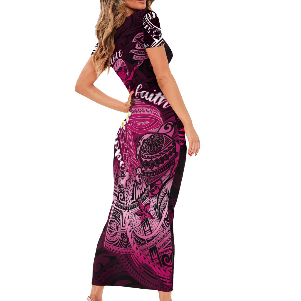 Breast Cancer Mermaid Polynesia Short Sleeve Bodycon Dress Faith Hope Love